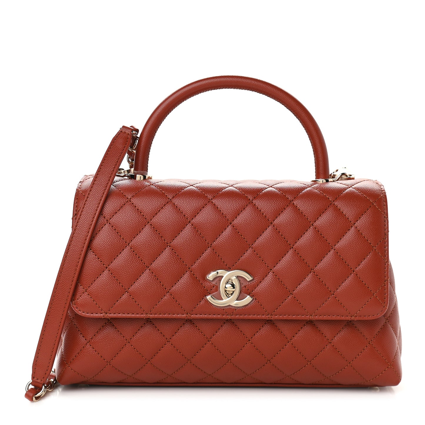 Caviar Quilted Small Coco Handle Flap Brown