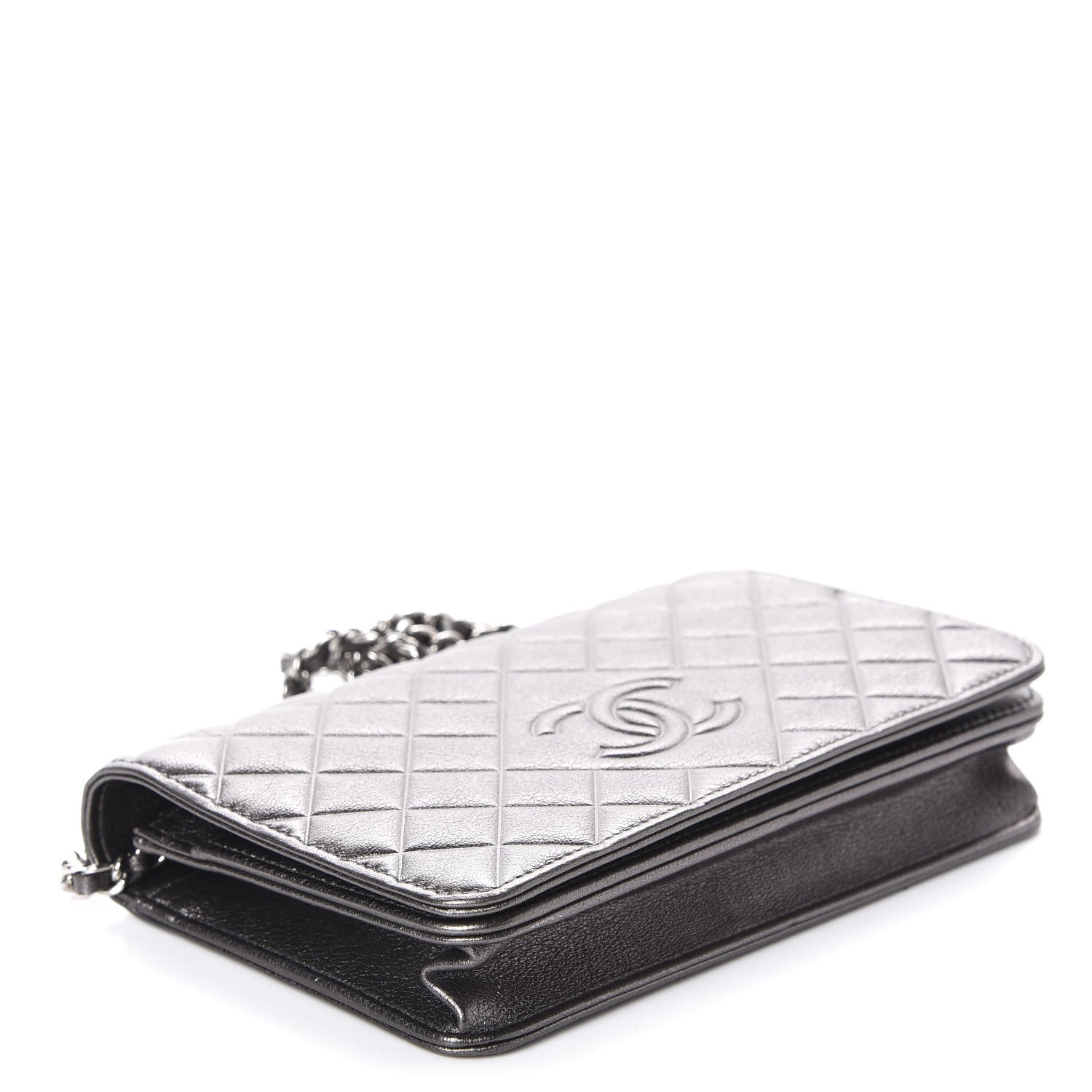 Chanel Metallic Goatskin Quilted Diamond CC Wallet On Chain WOC Pewter 4 of 12