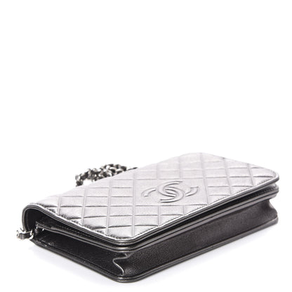 Chanel Metallic Goatskin Quilted Diamond CC Wallet On Chain WOC Pewter 4 of 12