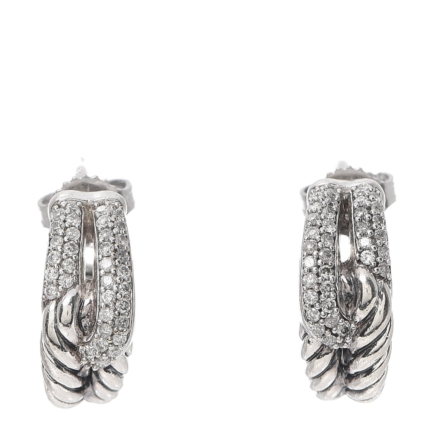Sterling Silver Diamond Labyrinth Hoop Earrings