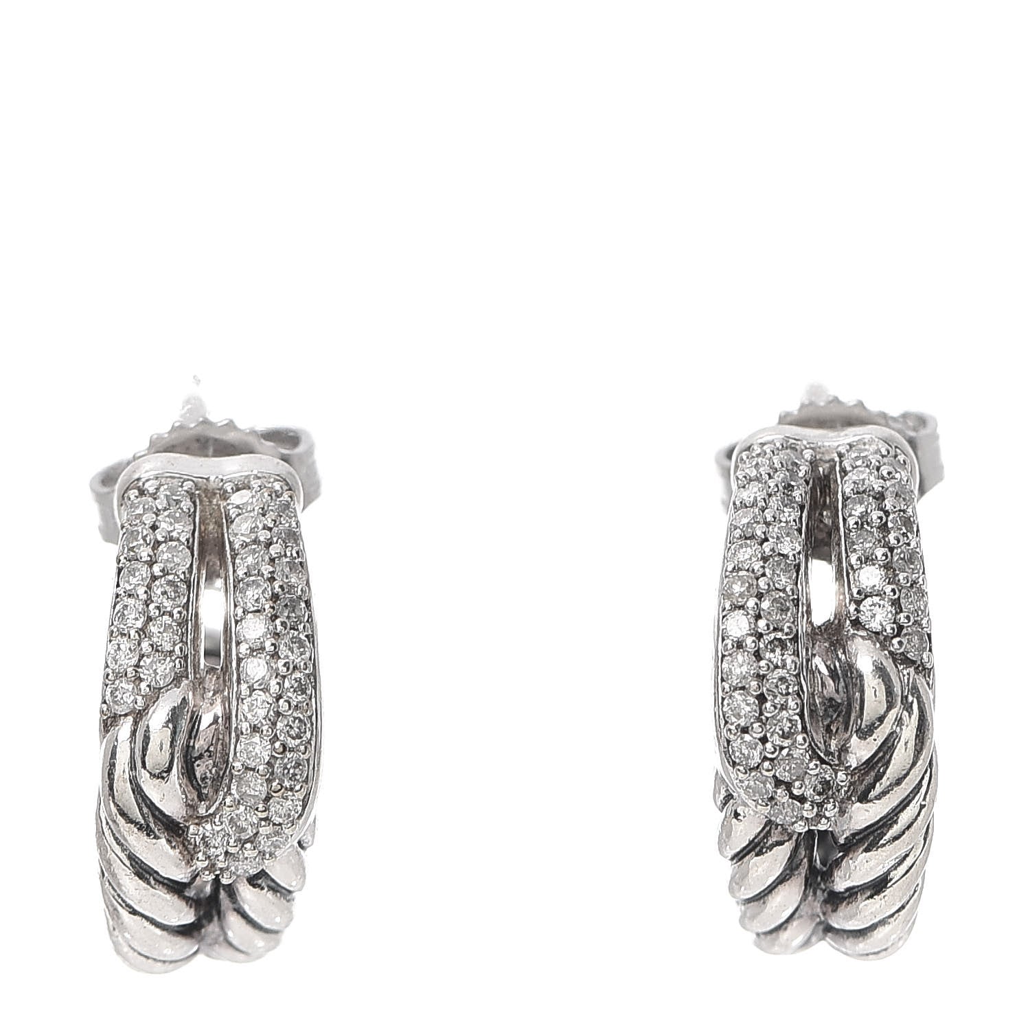 David Yurman Sterling Silver Diamond Labyrinth Hoop Earrings 1 of 4