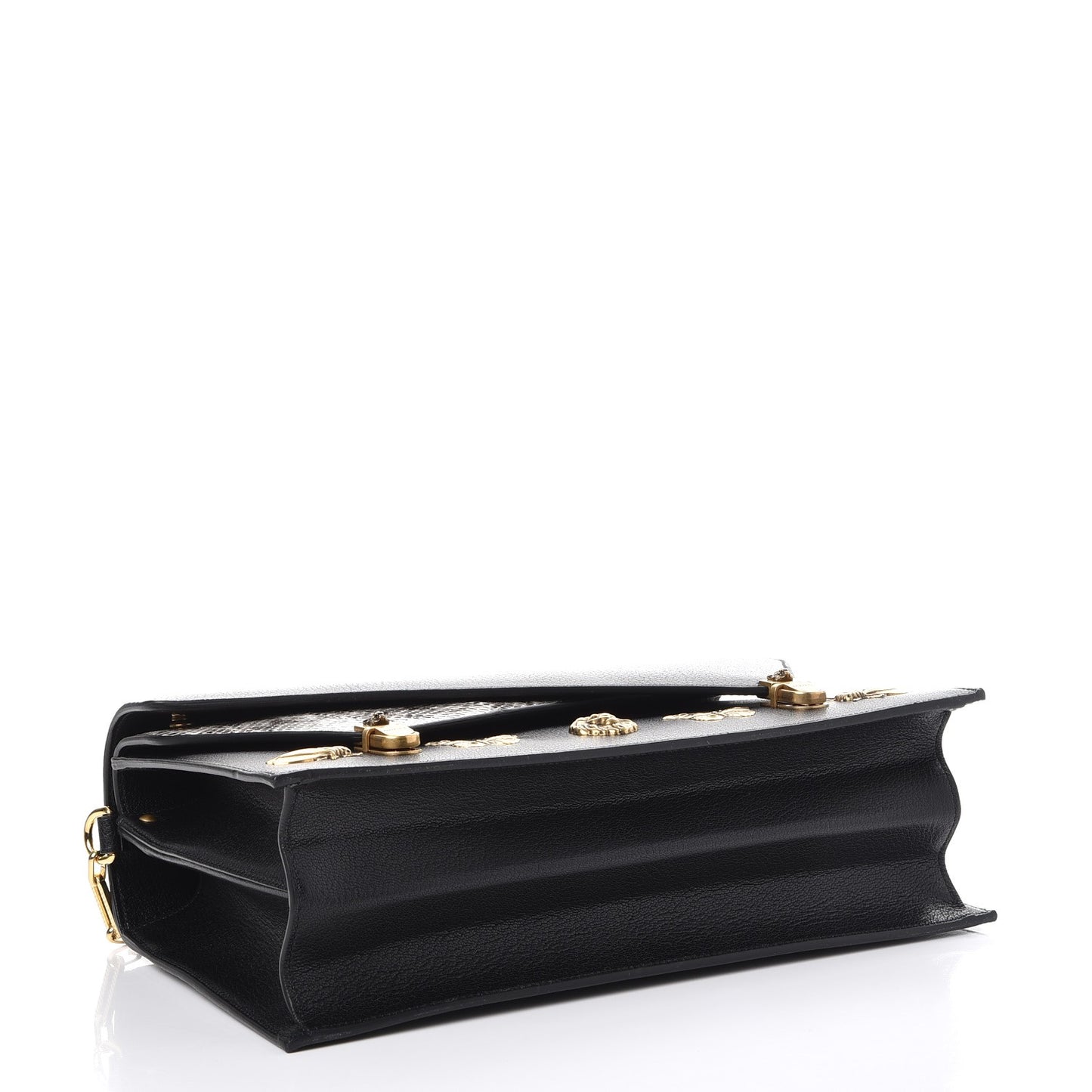 Calfskin Snakeskin Studded Medium Ottilia Top Handle Bag Black