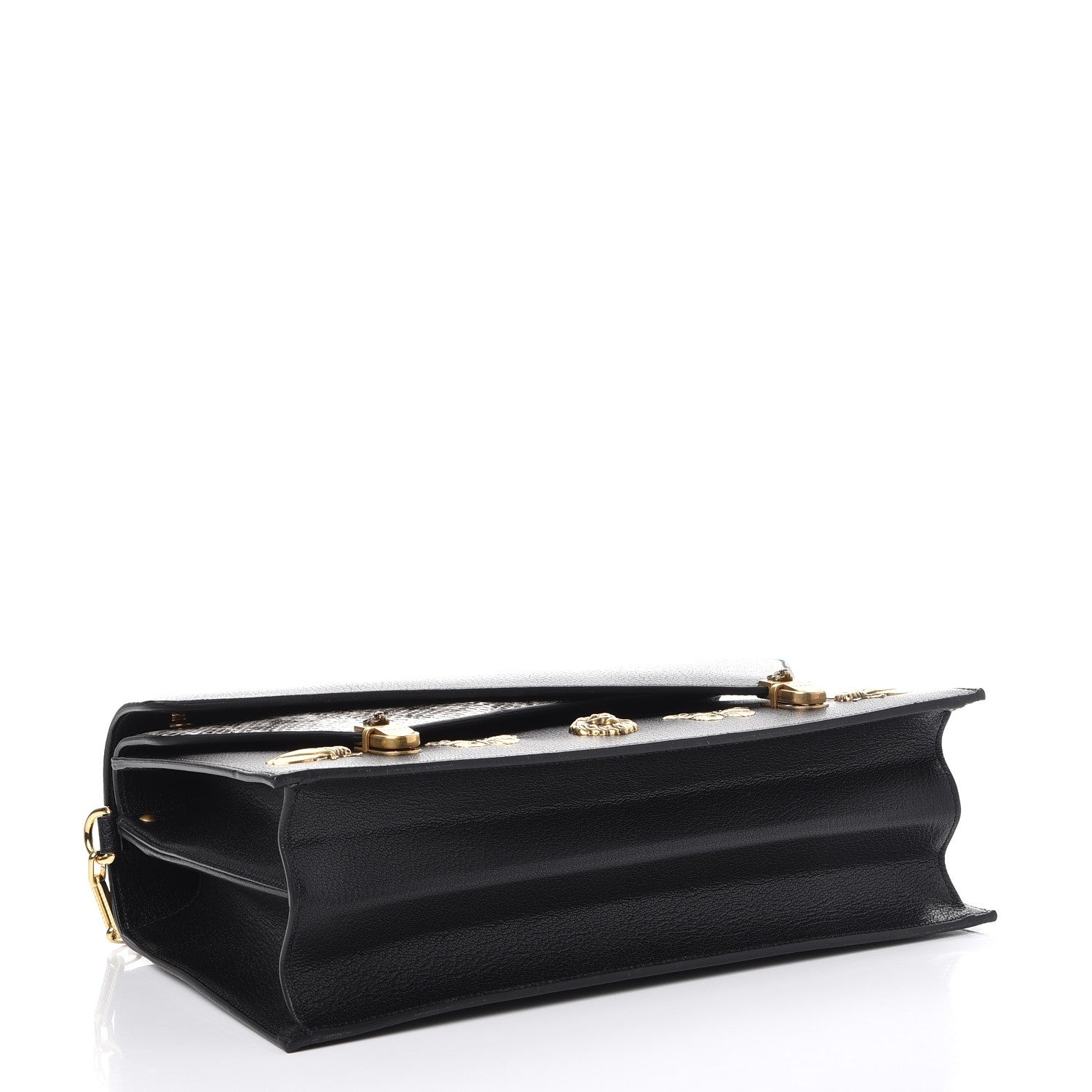 Gucci Calfskin Snakeskin Studded Medium Ottilia Top Handle Bag Black 4 of 8