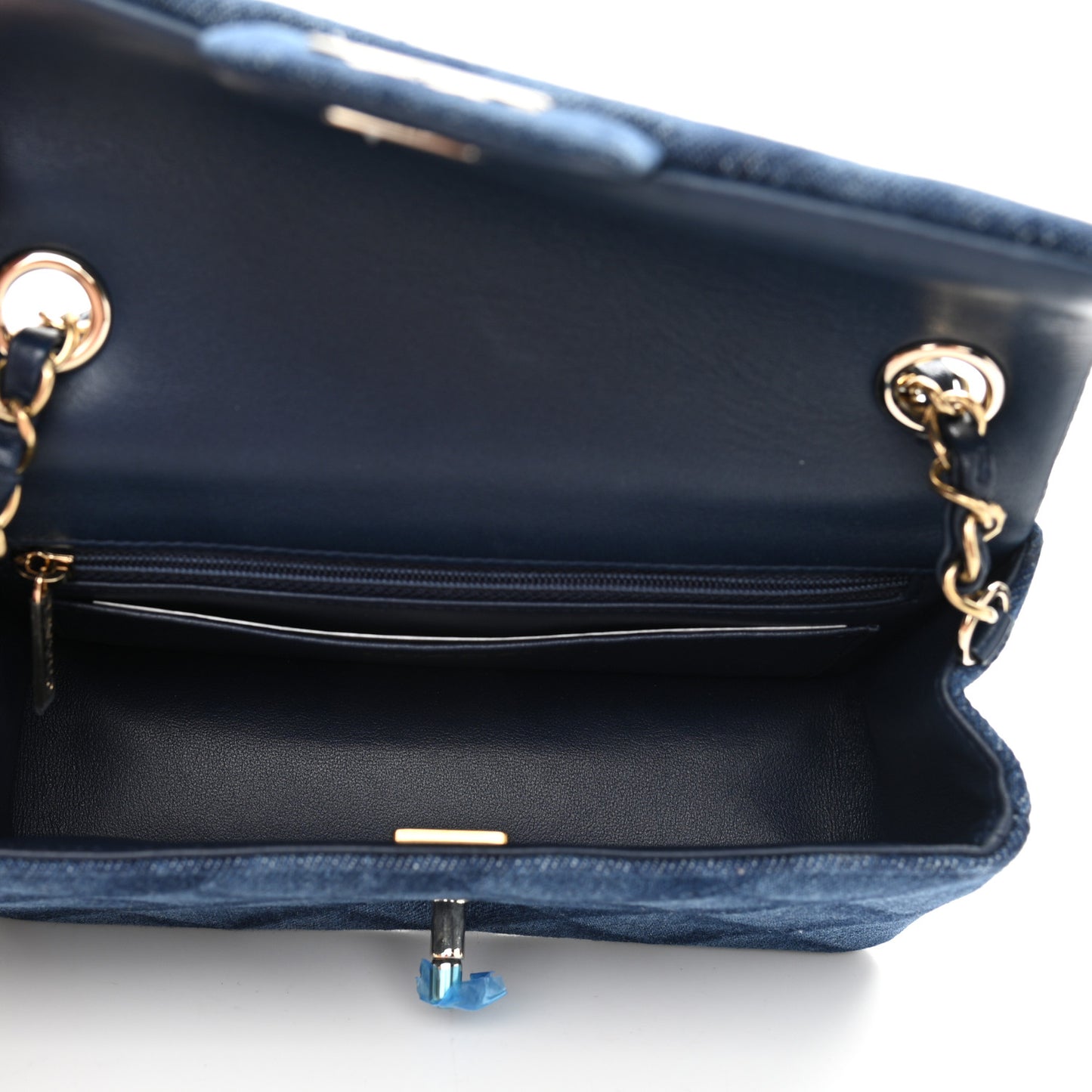 Printed Denim Quilted Mini Rectangular Flap Dark Blue