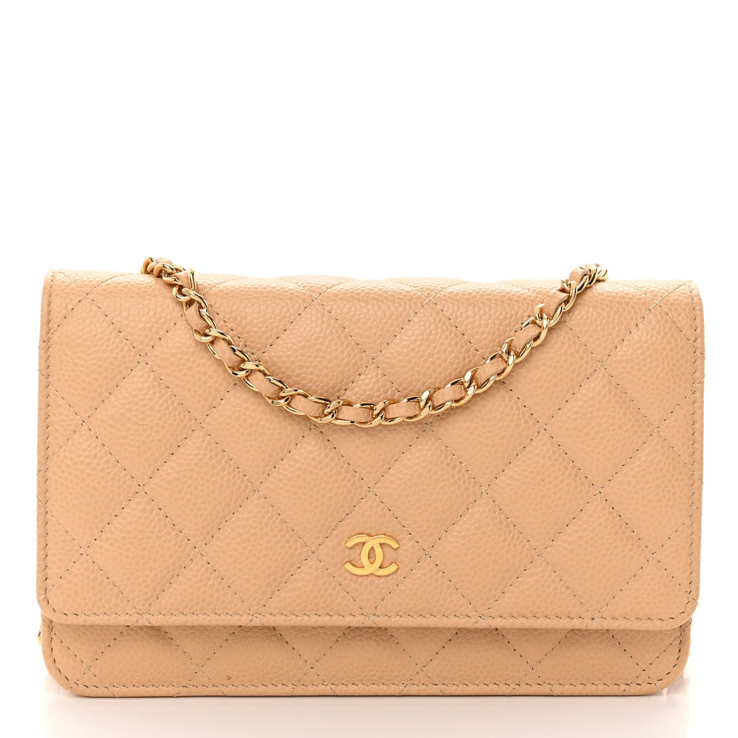 Caviar Quilted Wallet On Chain WOC Beige