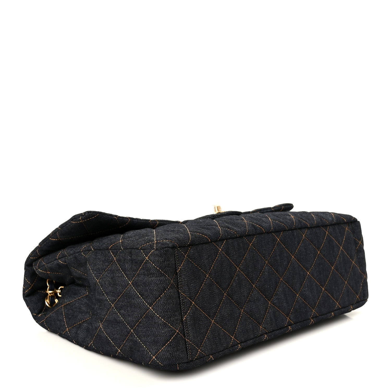 Chanel Denim Quilted XXL Travel Flap Bag Dark Blue Orange 4 of 12
