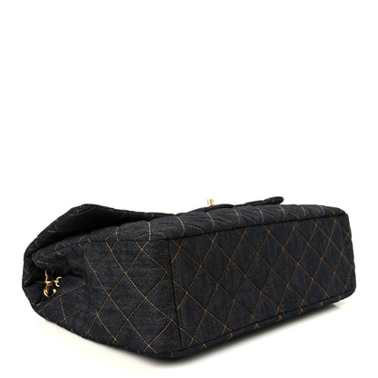 Chanel Denim Quilted XXL Travel Flap Bag Dark Blue Orange 4 of 12