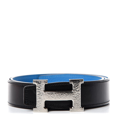 Hermes Box Togo 32mm Martelee H Belt 90 Black Bleu Zanzibar 7 of 10