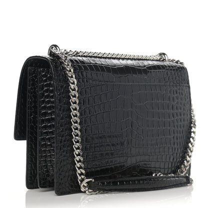 Saint Laurent Calfskin Crocodile Embossed Medium Monogram Sunset Black 3 of 11