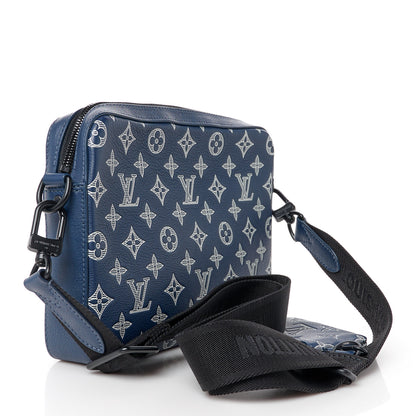 Louis Vuitton Calfskin Monogram Shadow Trio Messenger Navy White 3 of 12
