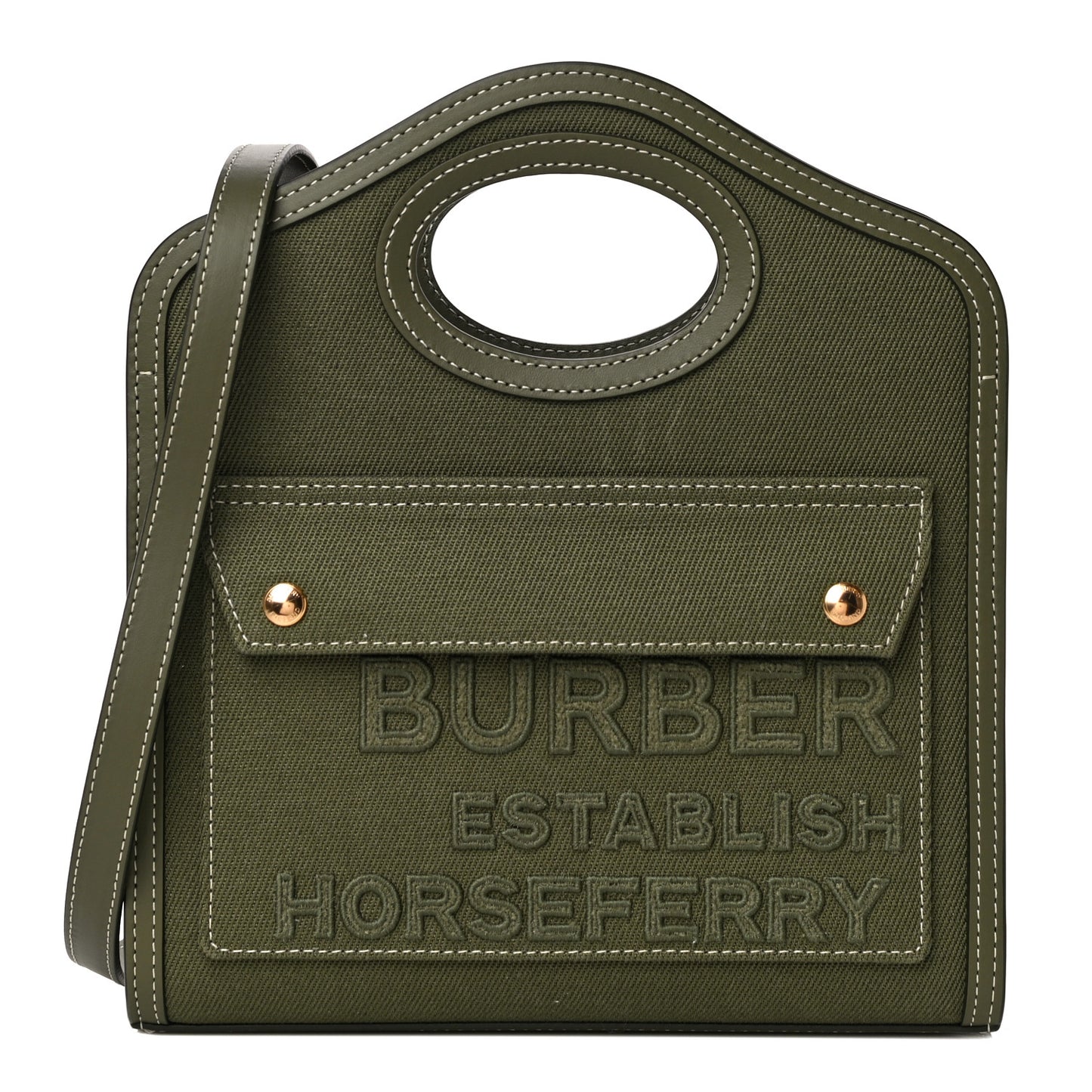 Canvas Calfskin Horseferry Print Mini Pocket Bag Dark Fern Green