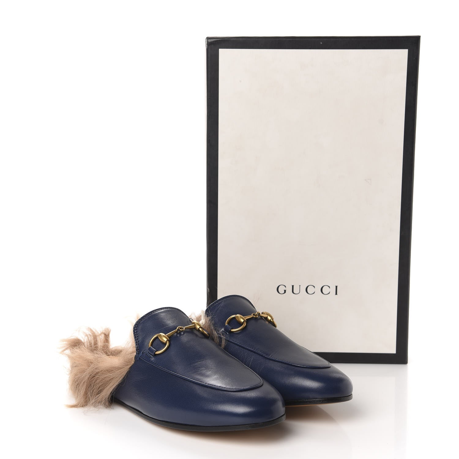 Gucci Malaga Kid Fur Womens Princetown Slippers 37.5 Blue Agata 9 of 9