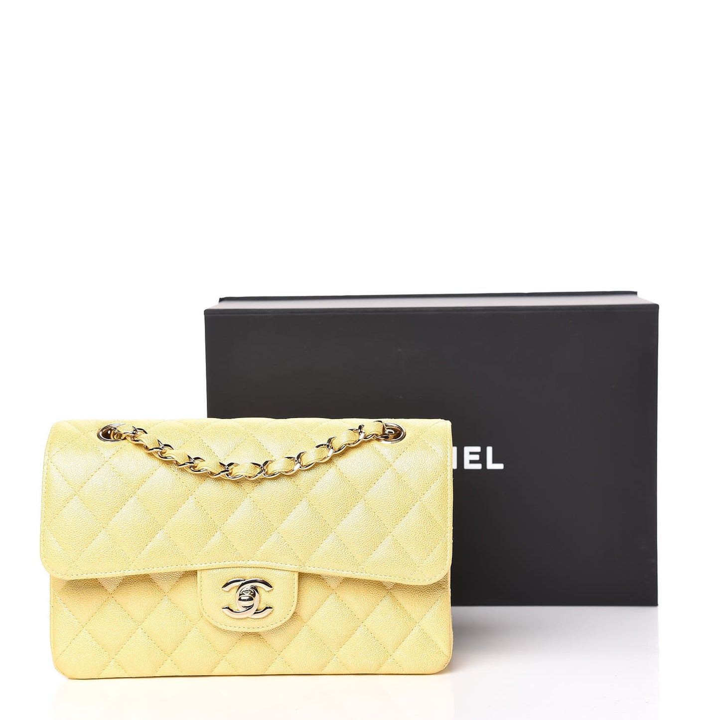Iridescent Caviar Quilted Small Double Flap Yellow
