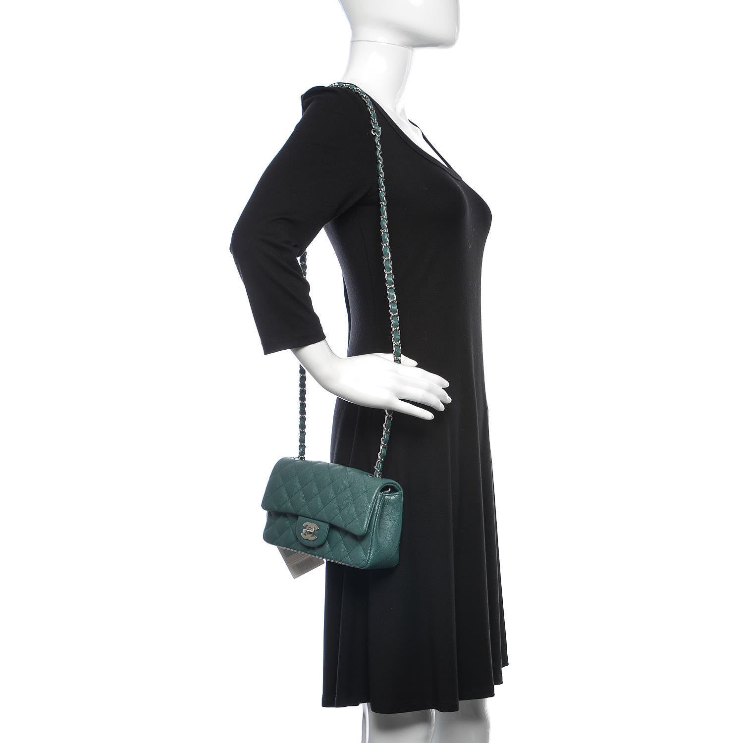 Chanel Caviar Quilted Mini Rectangular Flap Dark Green 2 of 10