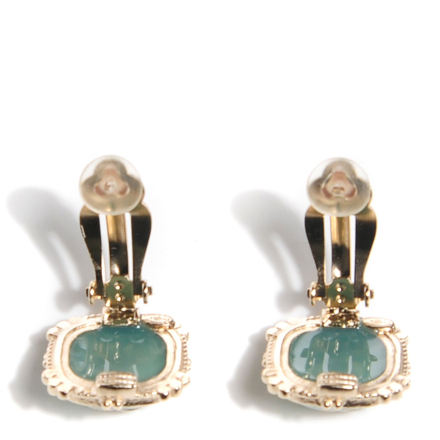 Resin CC Clip On Earrings Gold Green