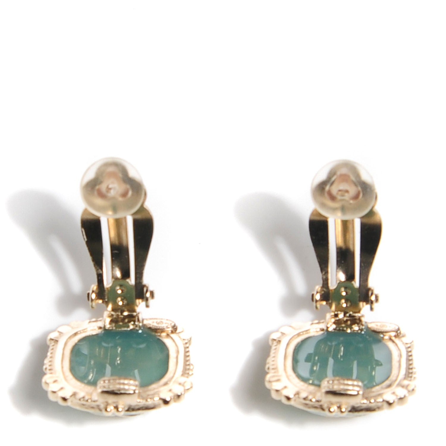 Chanel Resin CC Clip On Earrings Gold Green 3 of 5