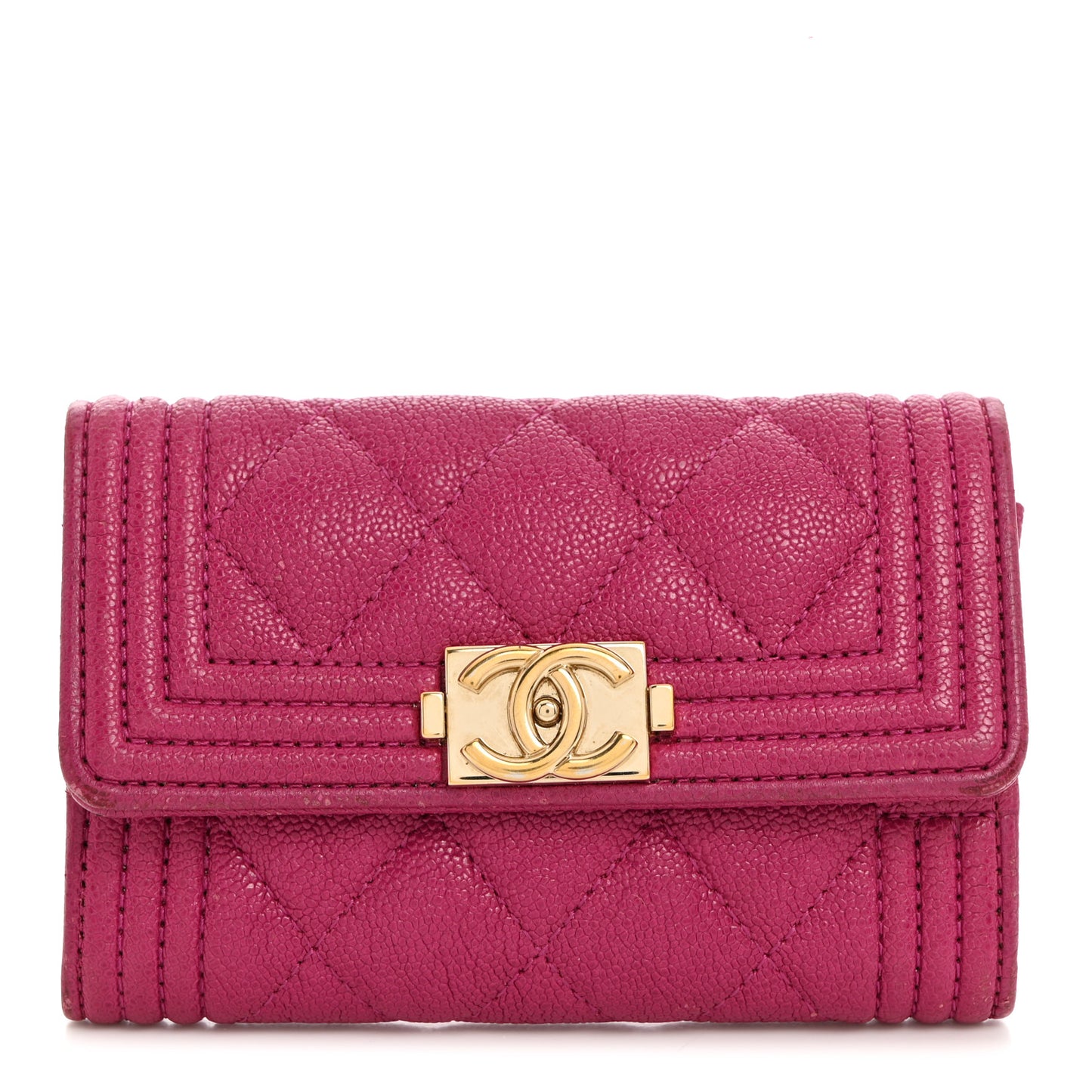 Caviar Quilted Boy Card Holder Wallet Fuchsia