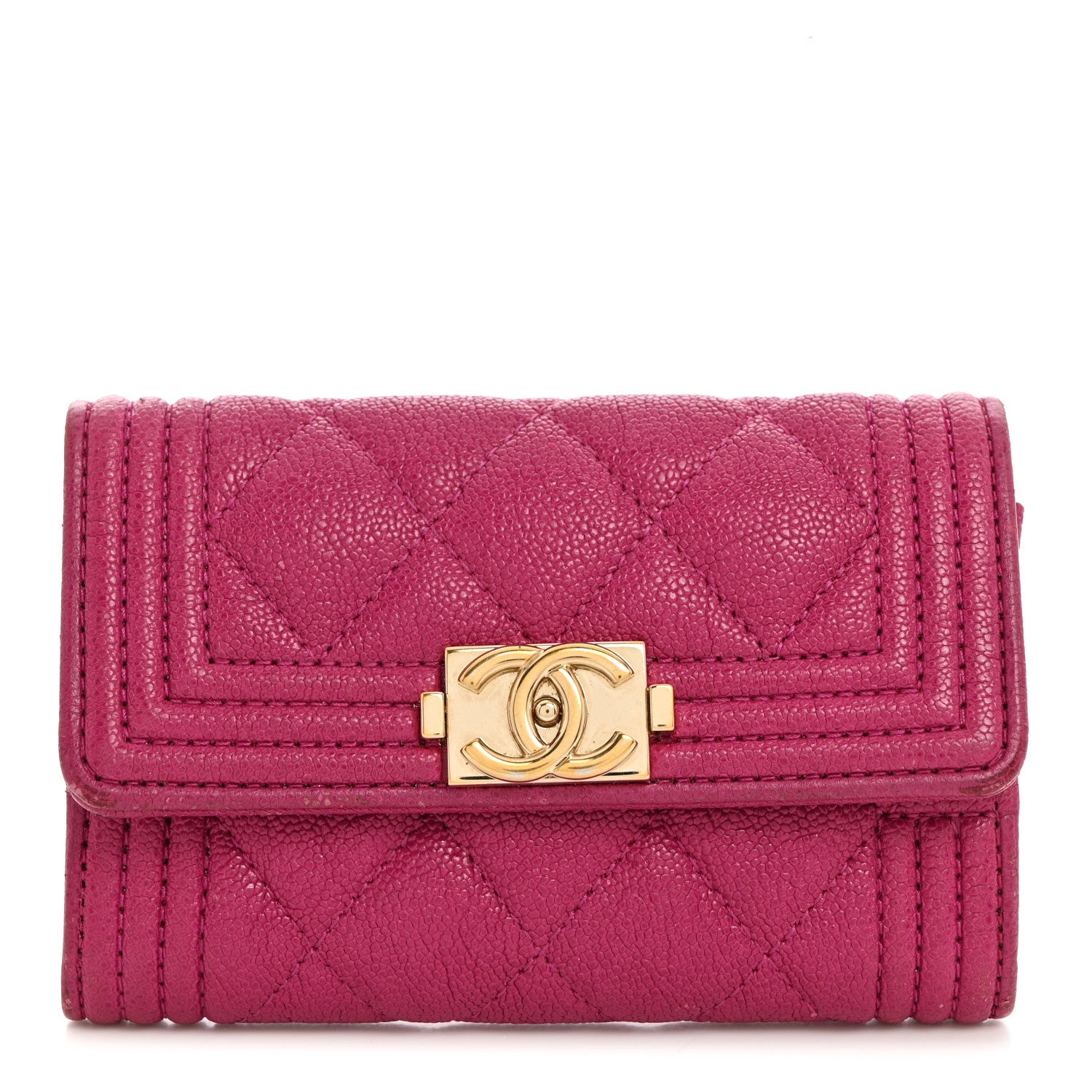Chanel Caviar Quilted Boy Card Holder Wallet Fuchsia 1 of 8