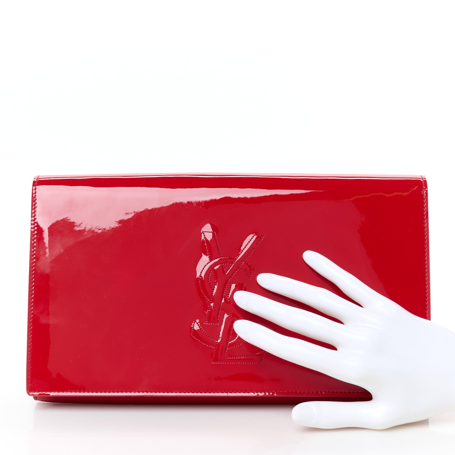 Saint Laurent Patent Monogram Large Belle De Jour Clutch Red 2 of 7