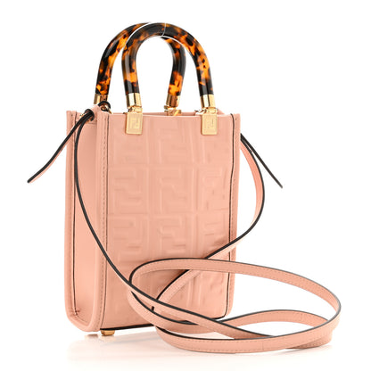 Fendi Vitello Plexiglass FF Embossed Mini Fendi Sunshine Shopper Tote Baby Pink 3 of 10