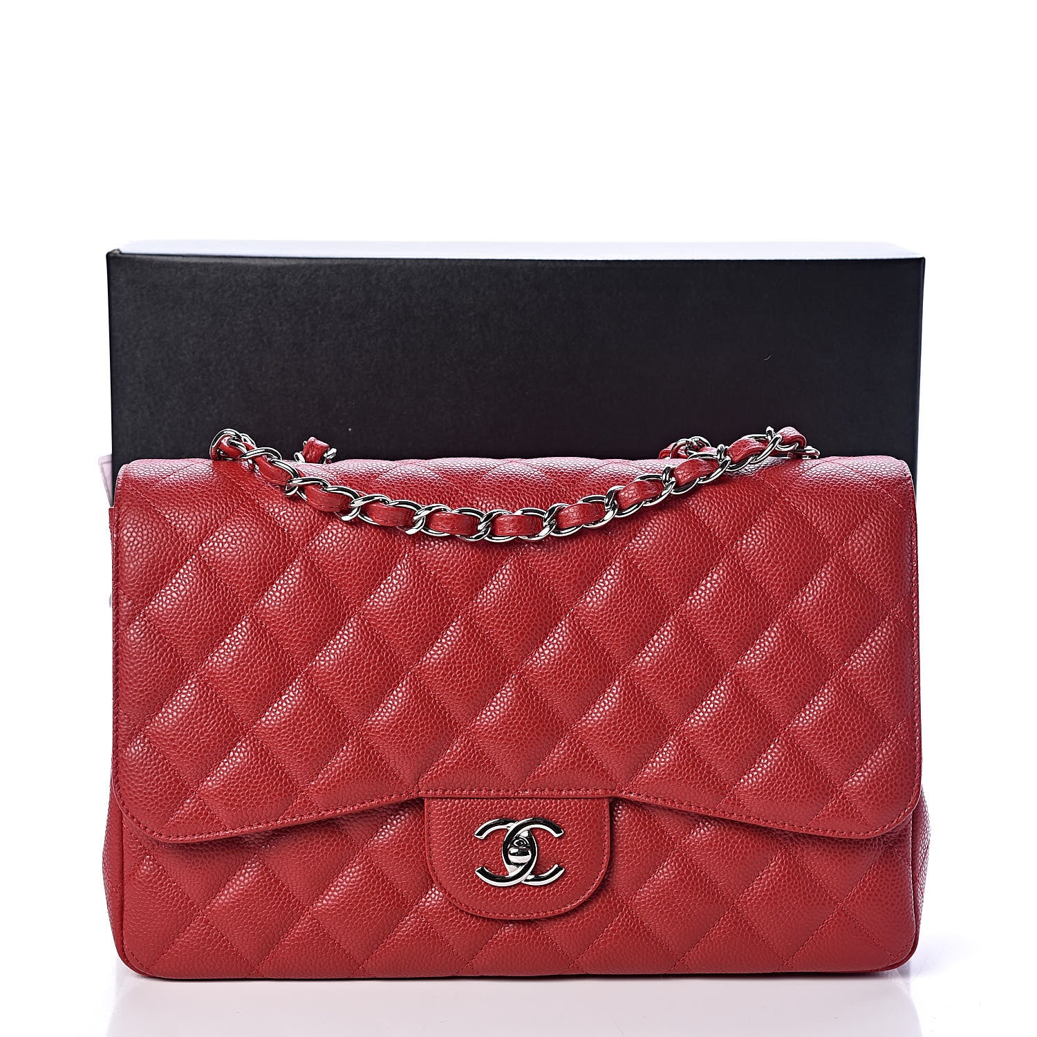 Chanel Caviar Quilted Jumbo Single Flap Red 11 of 11