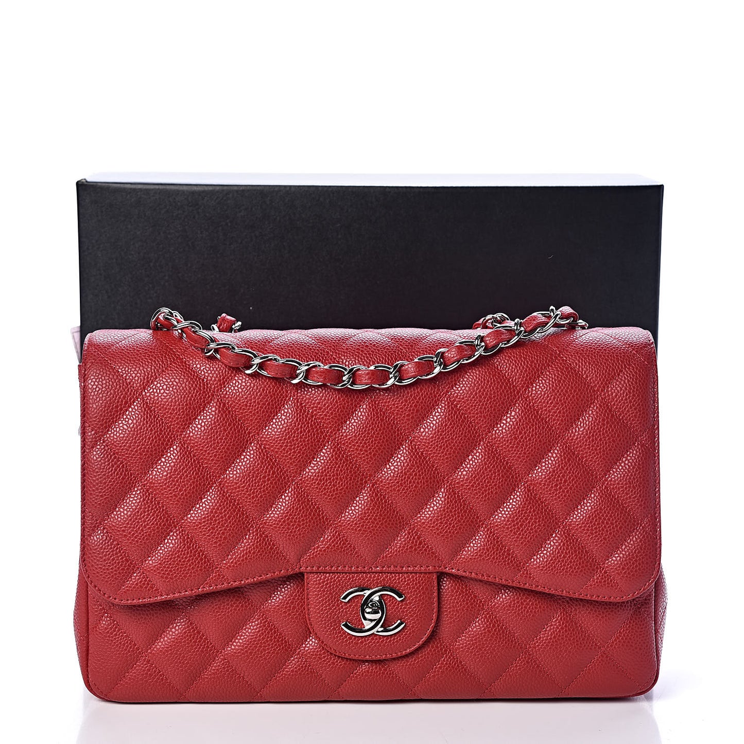 Caviar Quilted Jumbo Single Flap Red