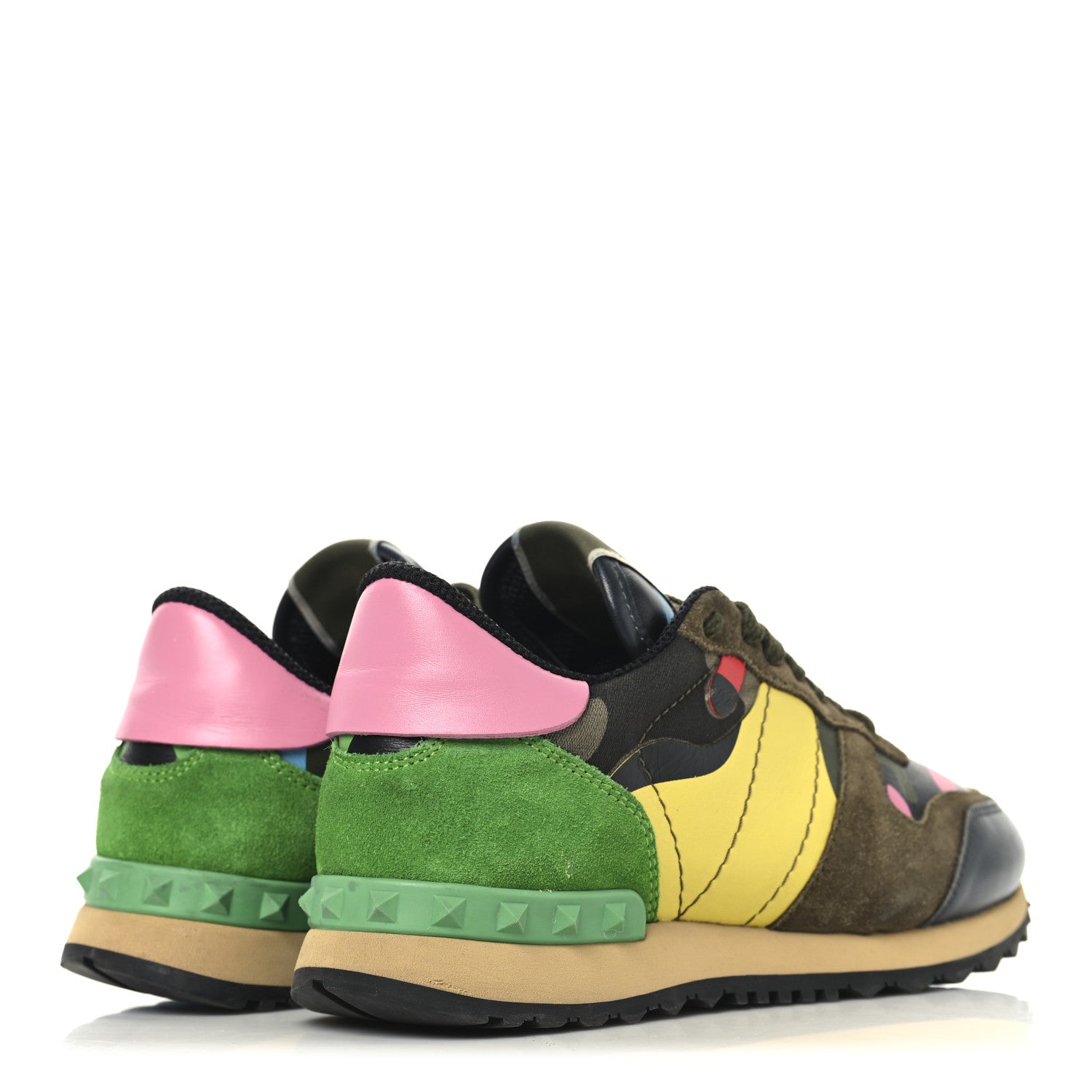 Valentino Garavani Nappa Suede Camouflage Womens Rockrunner Sneakers  36.5 Army Green Naples Yellow Ninphea 5 of 11
