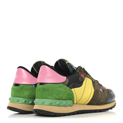 Valentino Garavani Nappa Suede Camouflage Womens Rockrunner Sneakers  36.5 Army Green Naples Yellow Ninphea 5 of 11