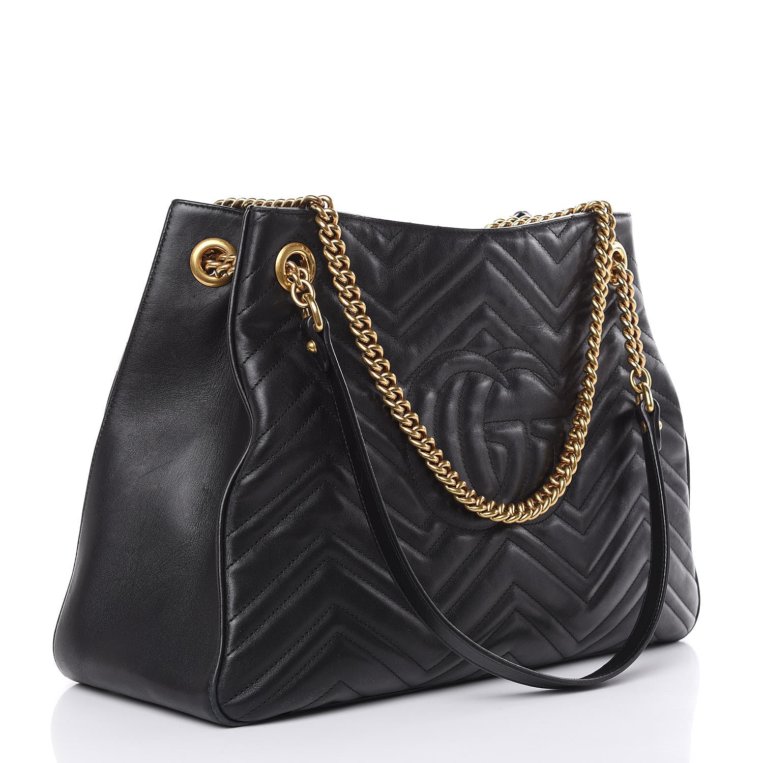 Gucci Calfskin Matelasse Medium GG Marmont Shoulder Tote Bag Black 3 of 19