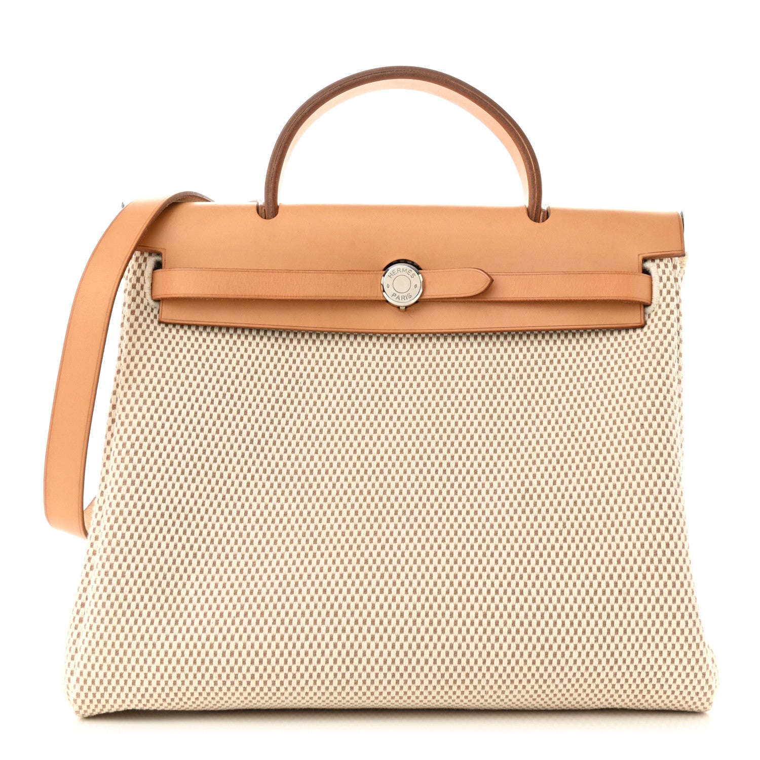 Hermes Toile Vache Calfskin Herbag 30 PM Black Natural 1 of 12