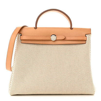 Hermes Toile Vache Calfskin Herbag 30 PM Black Natural 1 of 12