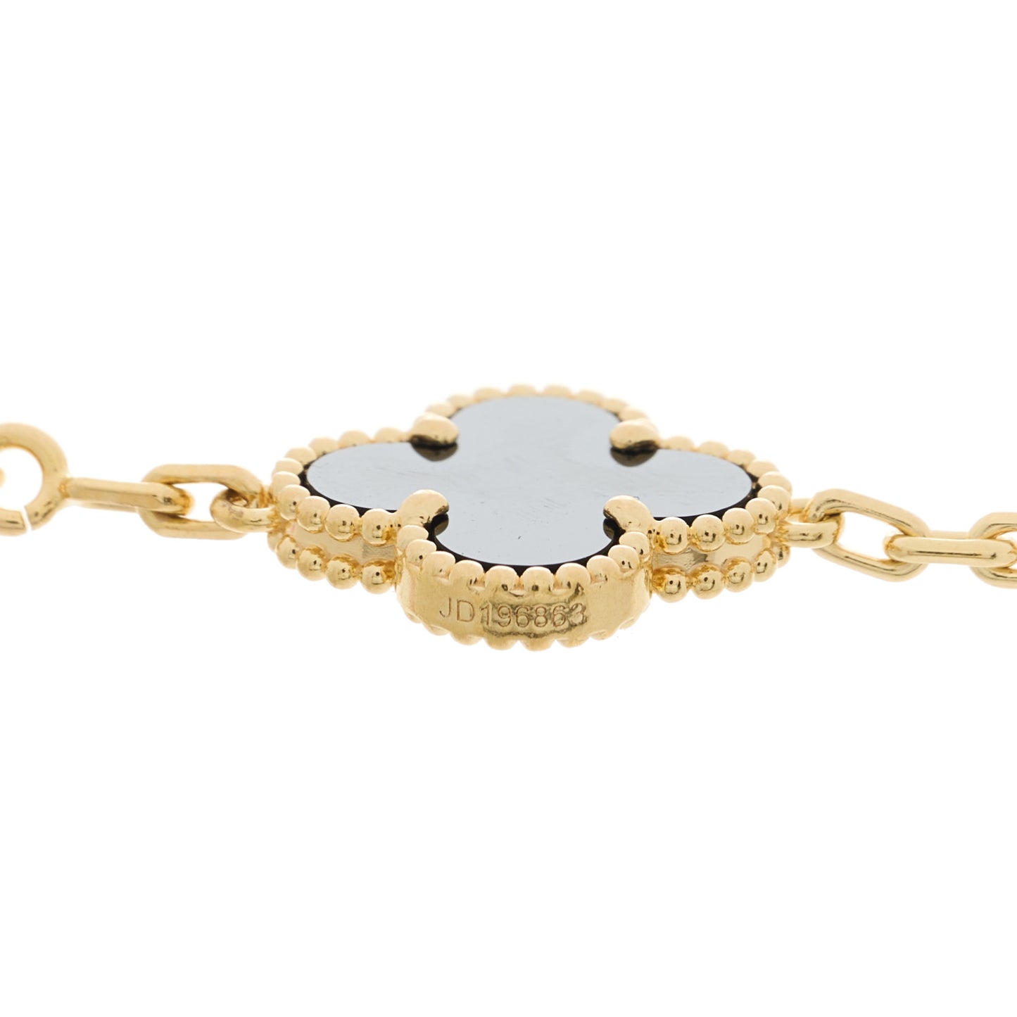 18K Yellow Gold Black Onyx 5 Motifs Vintage Alhambra Bracelet