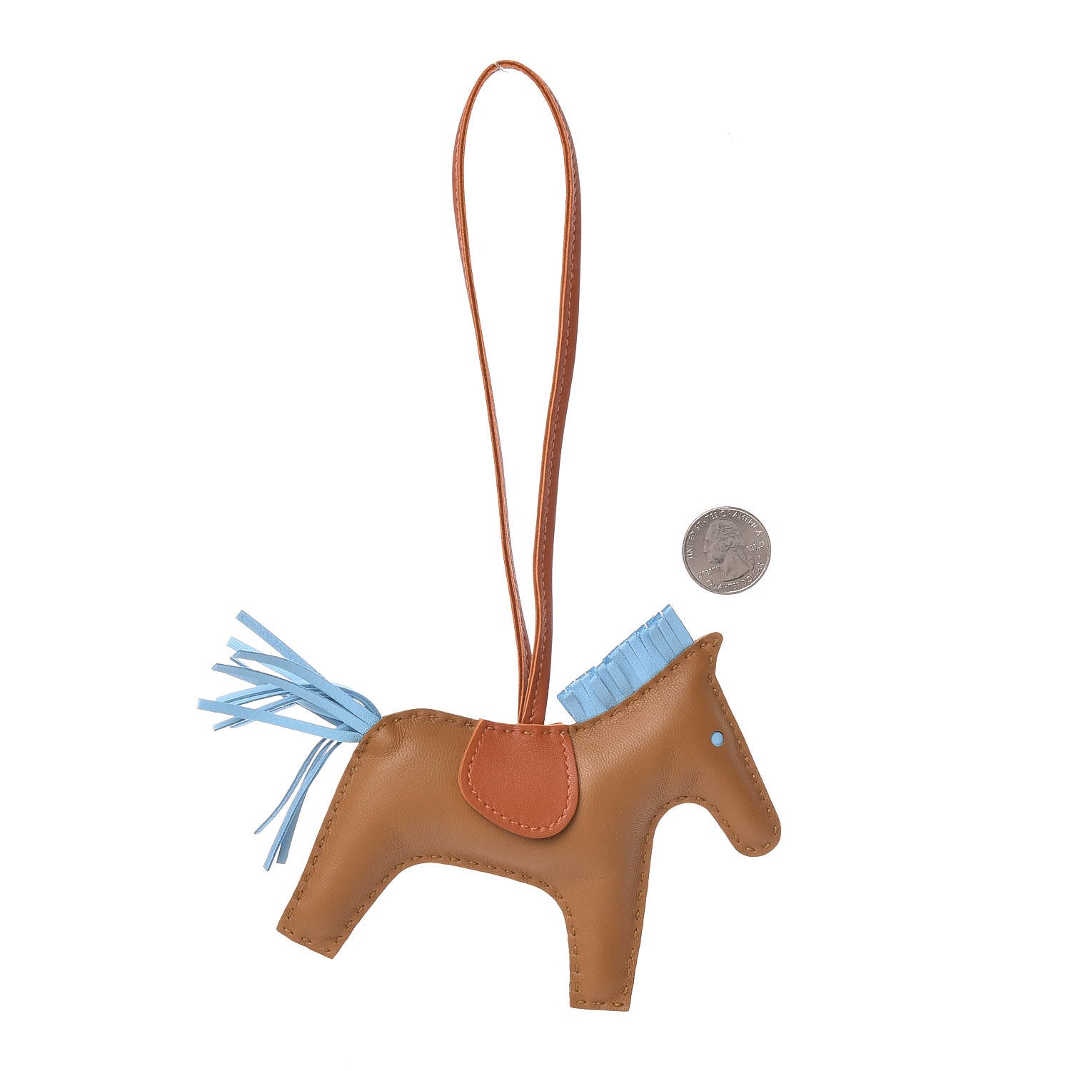 Hermes Milo Lambskin Grigri Rodeo Horse Bag Charm MM Kraft Celeste Pain D'Epice 2 of 5