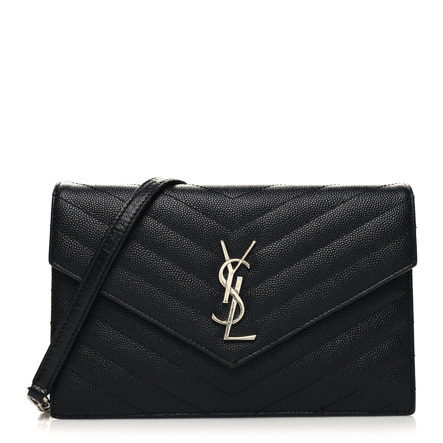 Grain De Poudre Matelasse Chevron Monogram Envelope Chain Wallet Black
