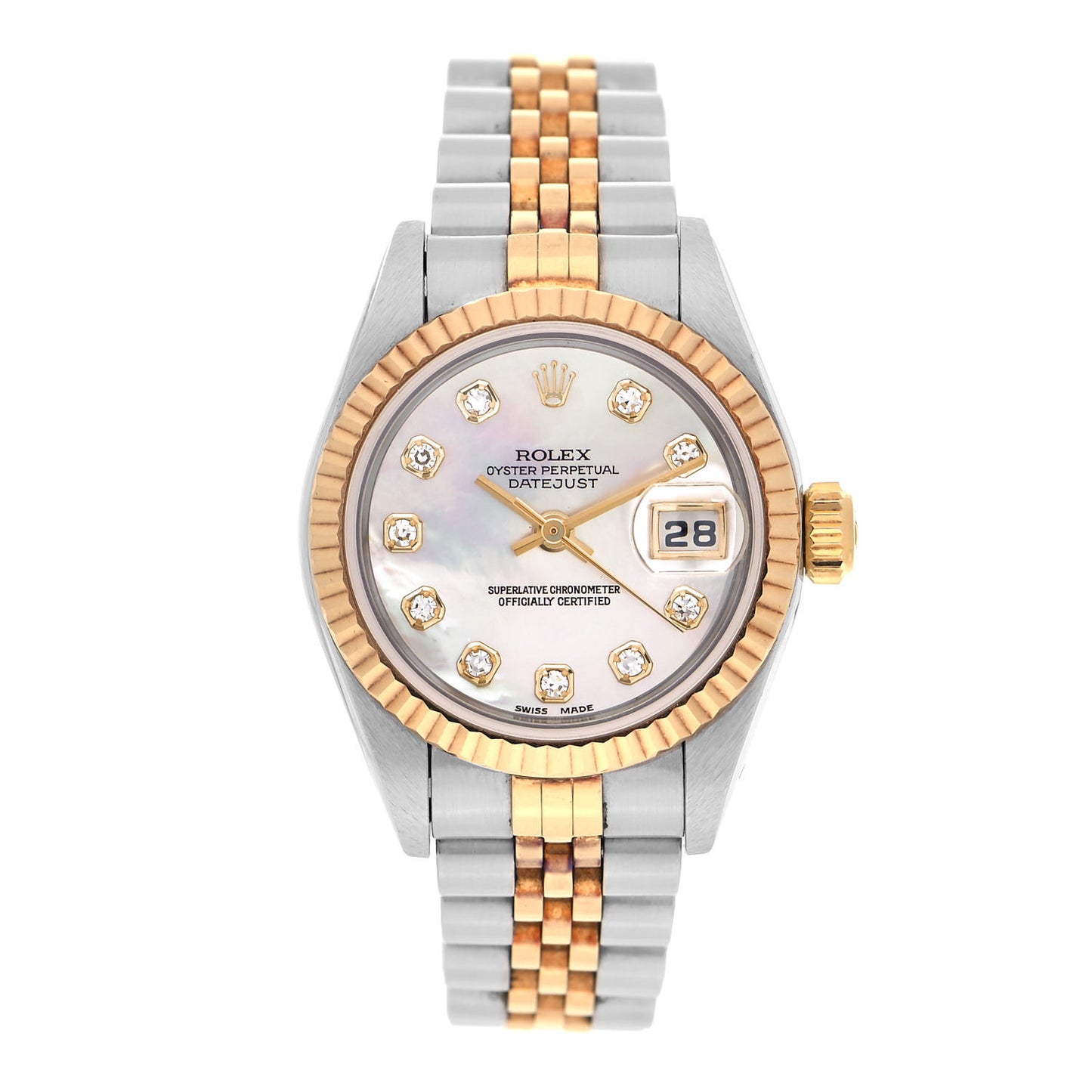 Stainless Steel 18K Yellow Gold Diamond Mother of Pearl 26mm Oyster Perpetual Datejust Watch 79173