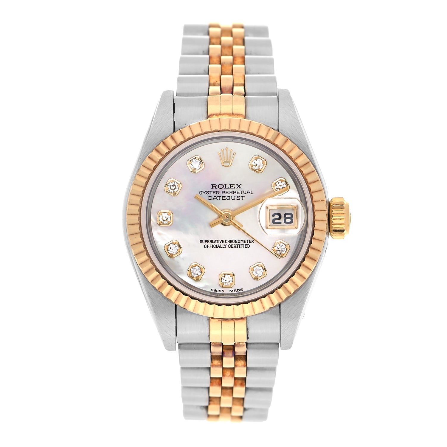 Rolex Stainless Steel 18K Yellow Gold Diamond Mother of Pearl 26mm Oyster Perpetual Datejust Watch 79173 1 of 4