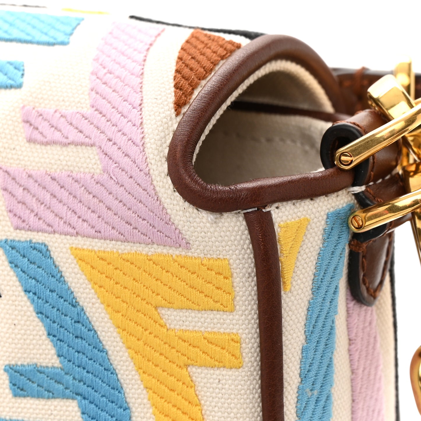 X SARA COLEMAN Canvas Vitello King Seta FF Fish Eye Embroidered Baguette Grezzo Multicolor Ghianda