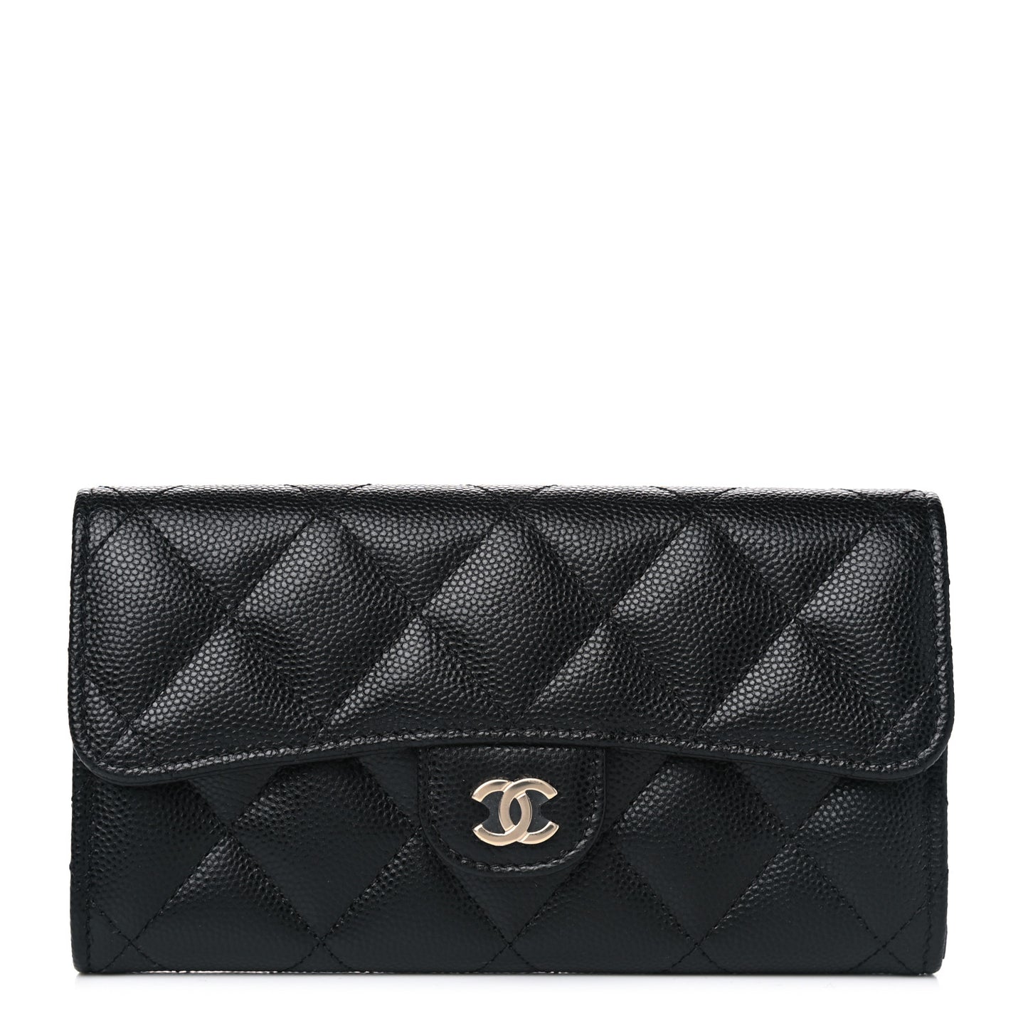 Caviar Quilted Medium Gusset Flap Wallet Black