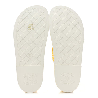 Chanel Printed Calfskin Velcro Dad Flat Mules 39 White Yellow 5 of 8
