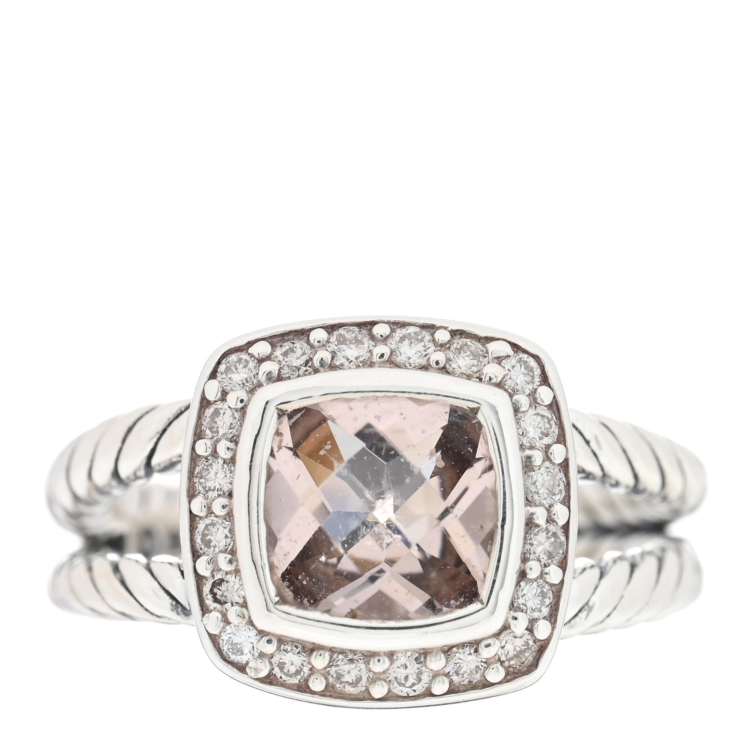 David Yurman Sterling Silver Diamond Morganite 7mm Petite Albion Ring 48 4.5 1 of 4
