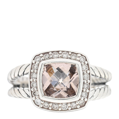 David Yurman Sterling Silver Diamond Morganite 7mm Petite Albion Ring 48 4.5 1 of 4