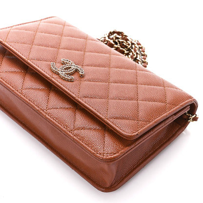 Chanel Shiny Caviar Quilted Strass Wallet On Chain WOC Light Brown 11 of 12