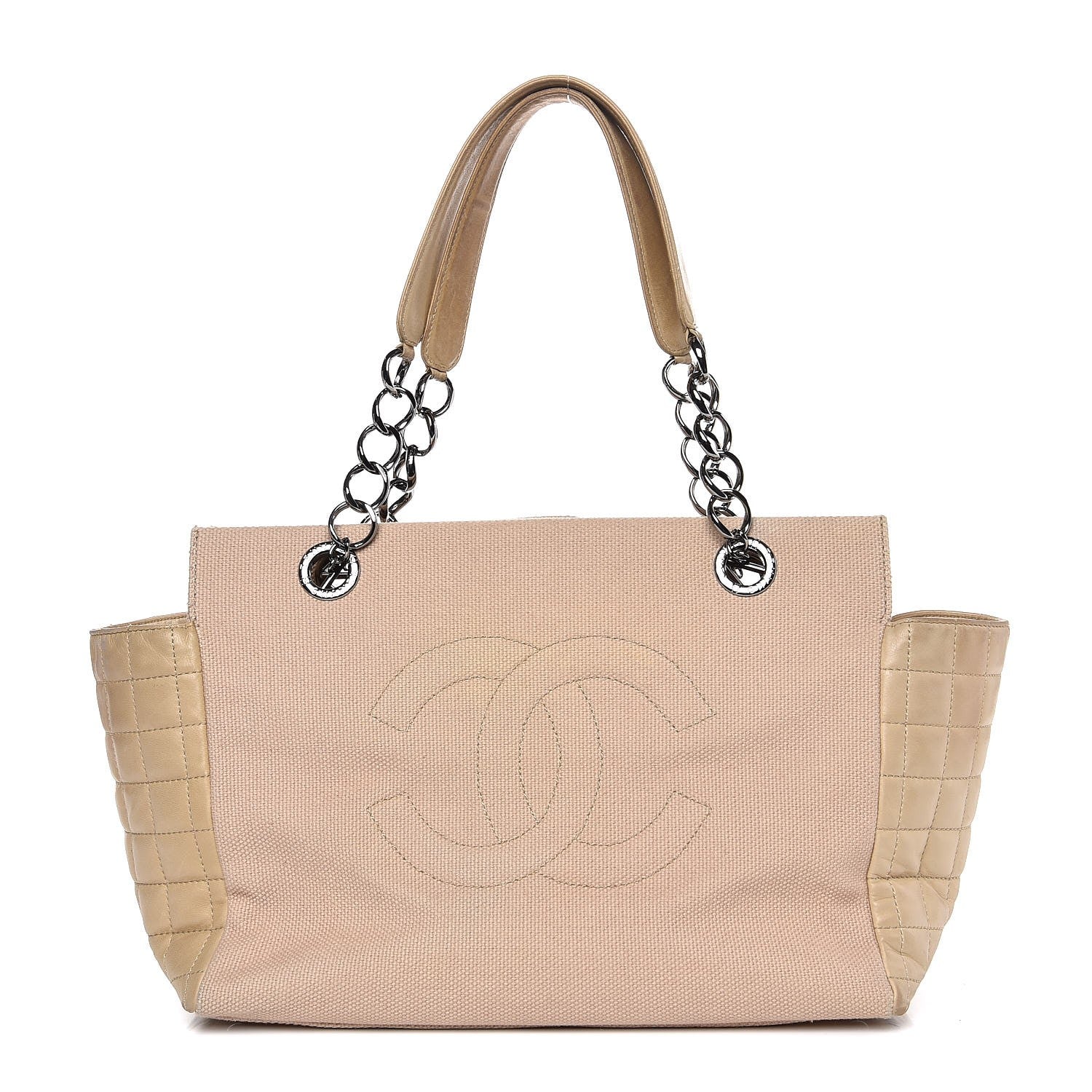 Chanel Canvas Lambskin Chocolate Bar CC Shopping Tote Beige 1 of 9