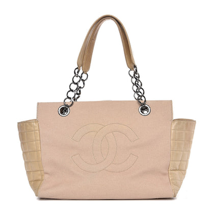 Chanel Canvas Lambskin Chocolate Bar CC Shopping Tote Beige 1 of 9