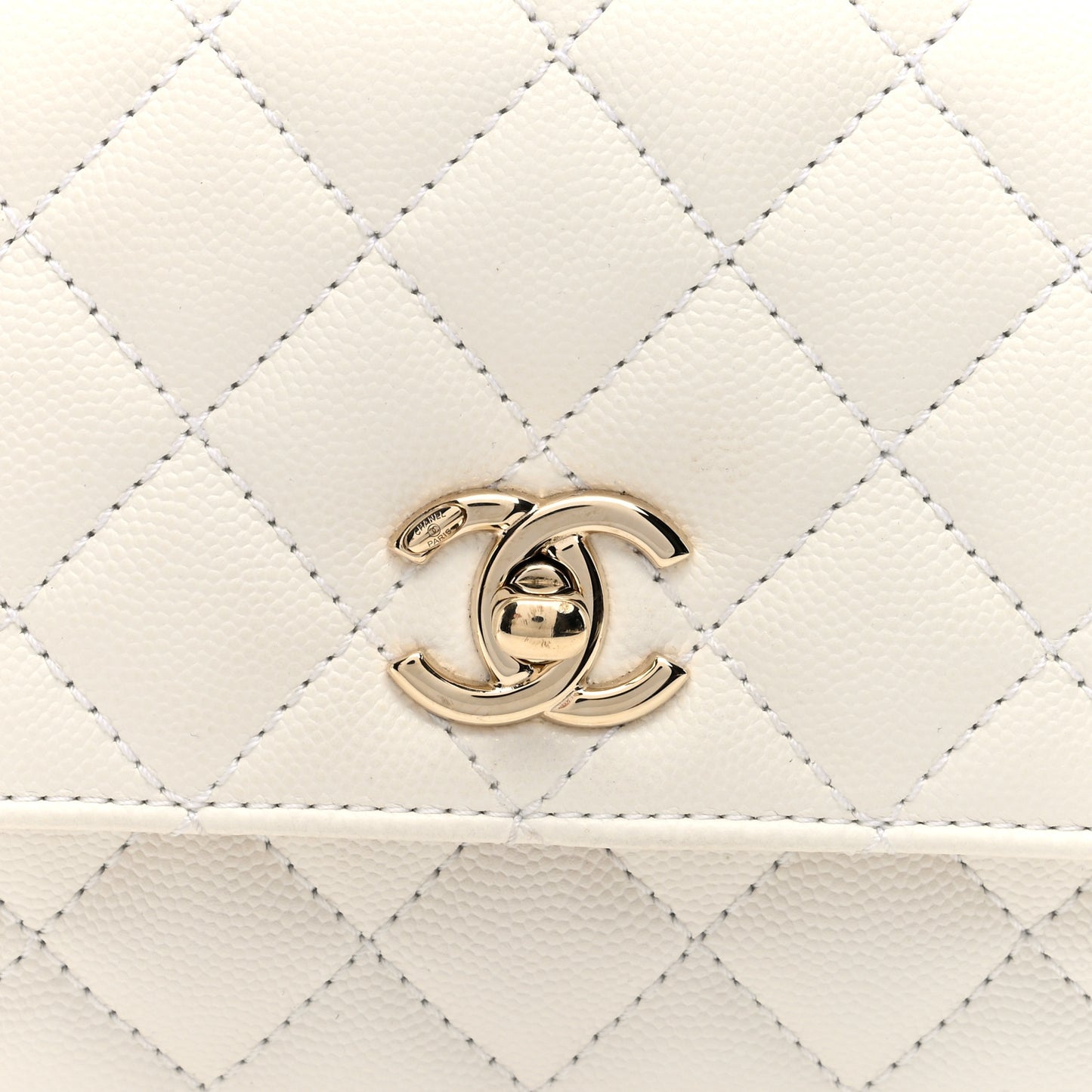Caviar Quilted Mini Coco Handle Flap White