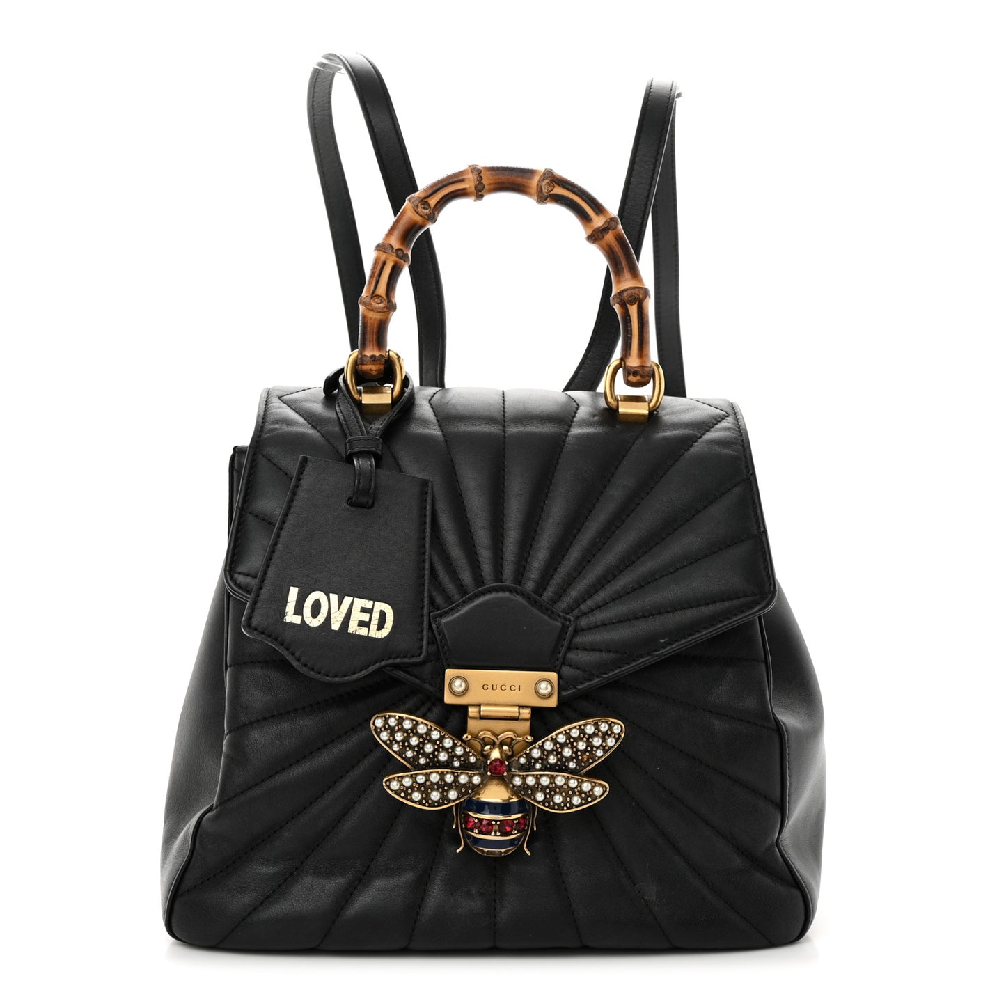 Calfskin Bamboo Trapuntata Queen Margaret Backpack Black