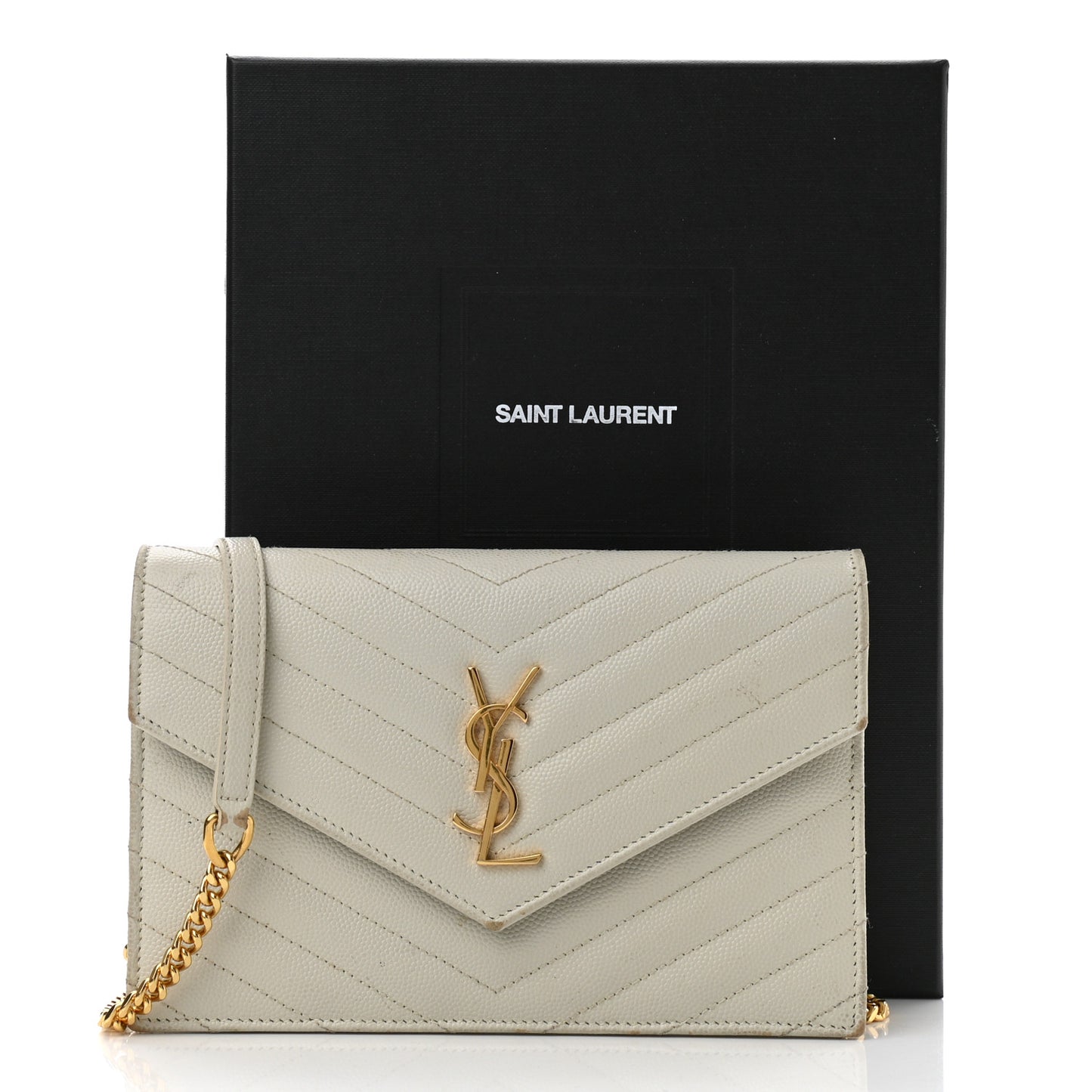 Grain De Poudre Matelasse Chevron Monogram Envelope Chain Wallet Crema Soft