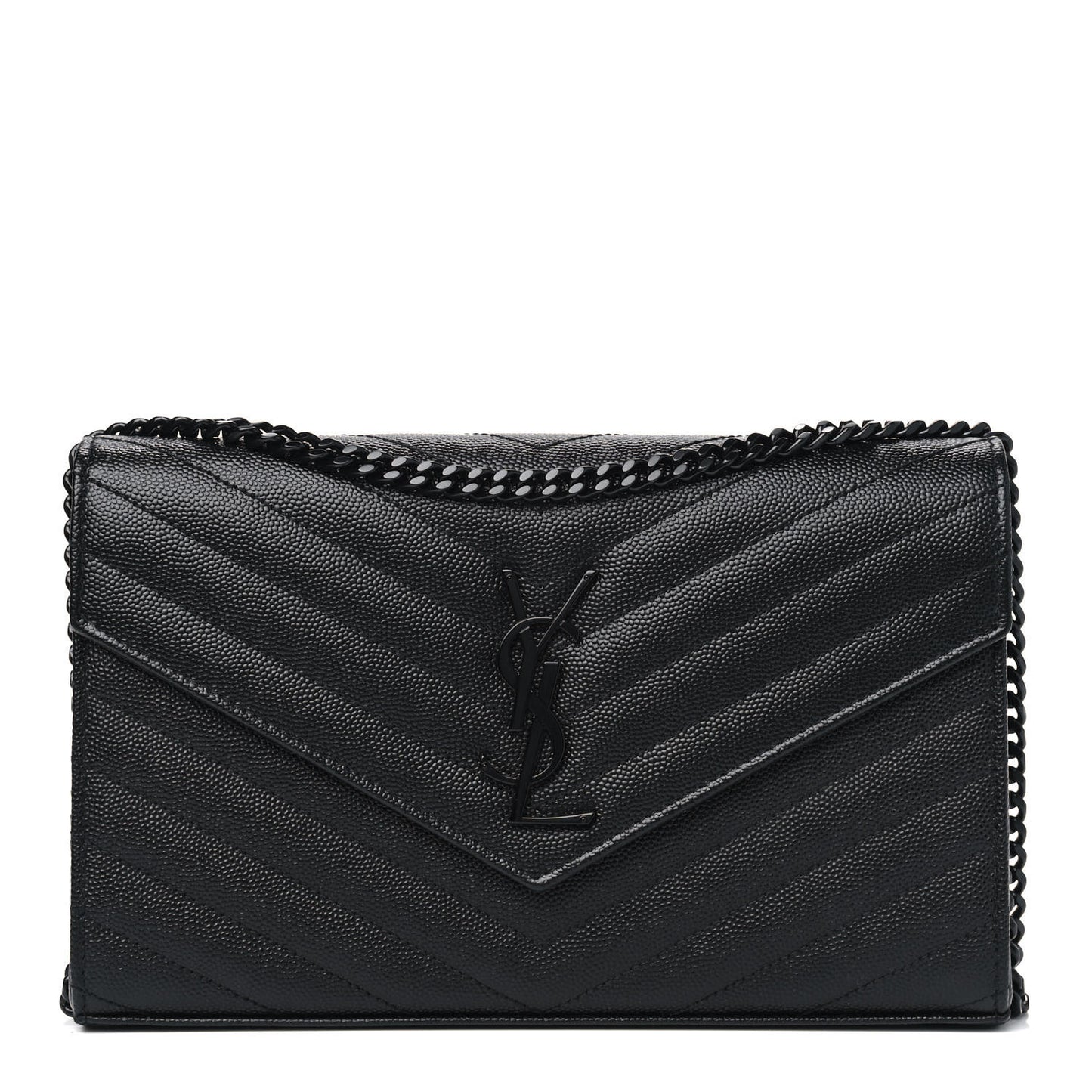 Grain De Poudre Matelasse Chevron Monogram Chain Wallet Black