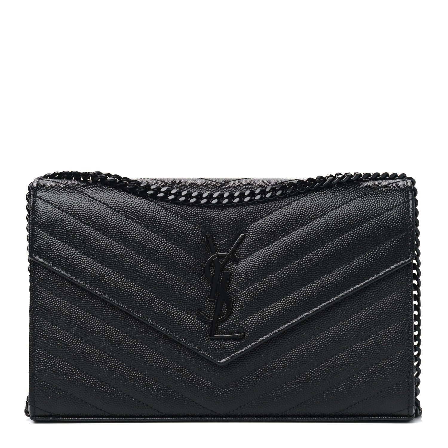 Saint Laurent Grain De Poudre Matelasse Chevron Monogram Chain Wallet Black 1 of 4