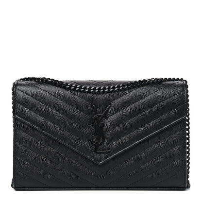 Saint Laurent Grain De Poudre Matelasse Chevron Monogram Chain Wallet Black 1 of 4